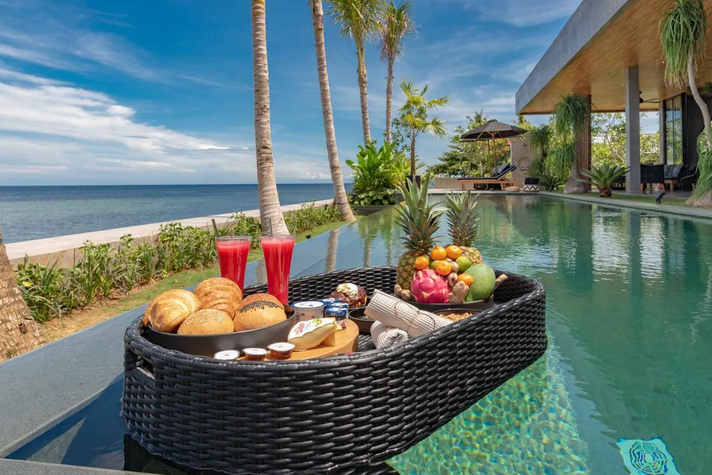 Floating breakfast on the pool