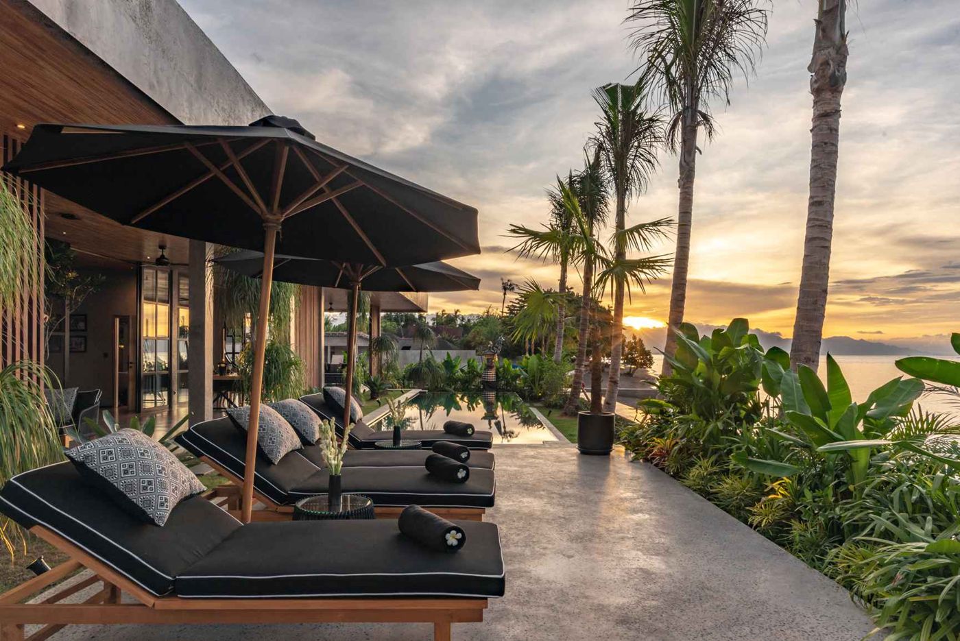 Sun loungers at golden hour