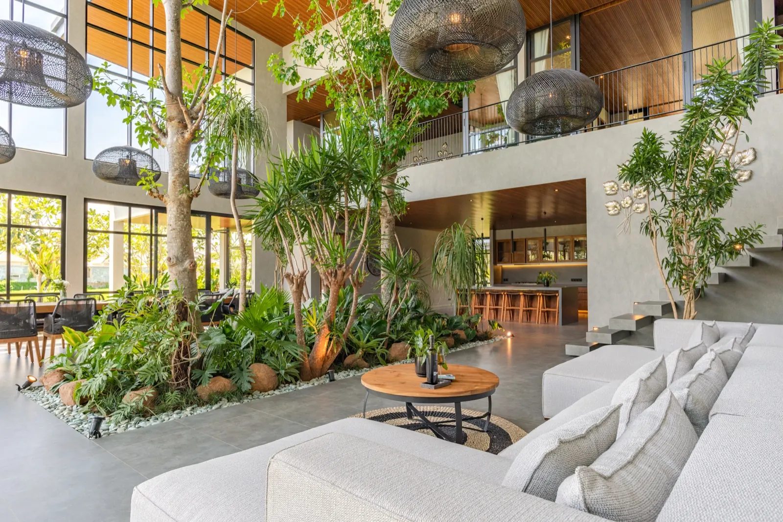 The garden atrium and stair, seen from the sofas